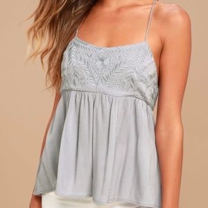 LULU’S grey strappy embroidered top